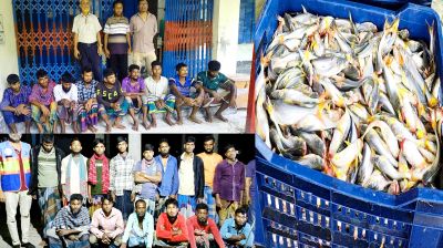 মেঘনায় ২৪ ঘন্টার অভিযানে ৩০ জেলে আটক, মাছ জব্দ